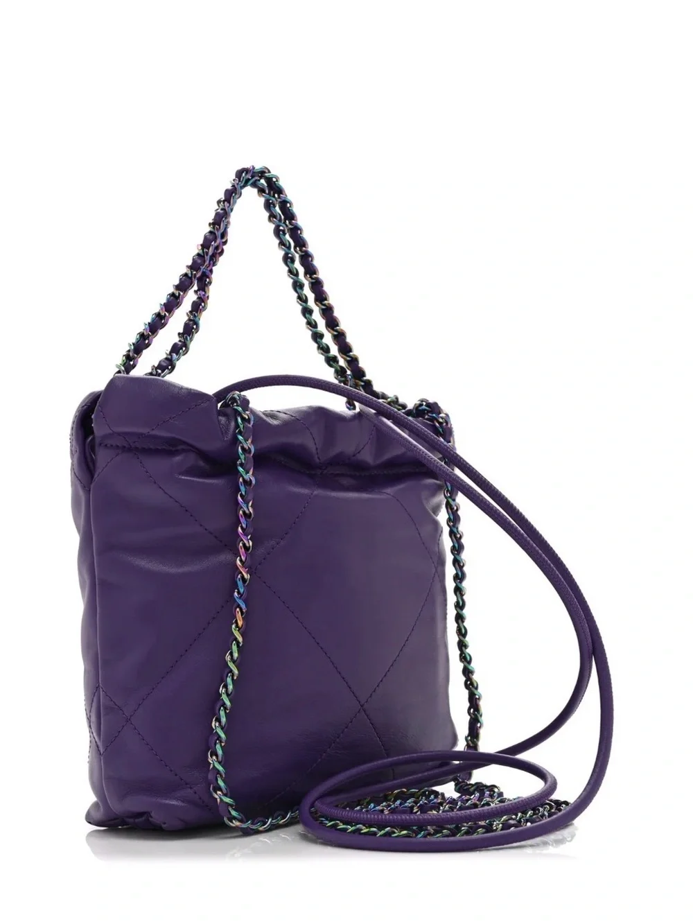 CHANEL Purple Quilted Leather Shoulder/Crossbody Bag with Iridescent Chain